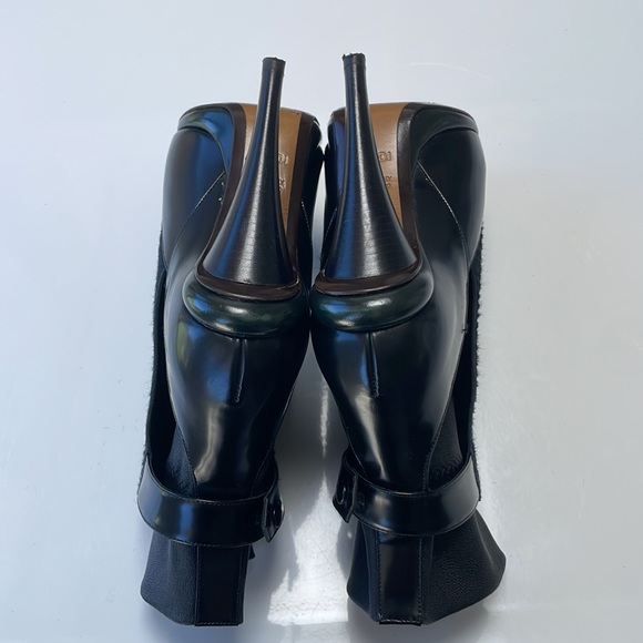 FENDI Black and Navy Leather Textured Ankle Moto Heeled Booties - Picture 6 of 10